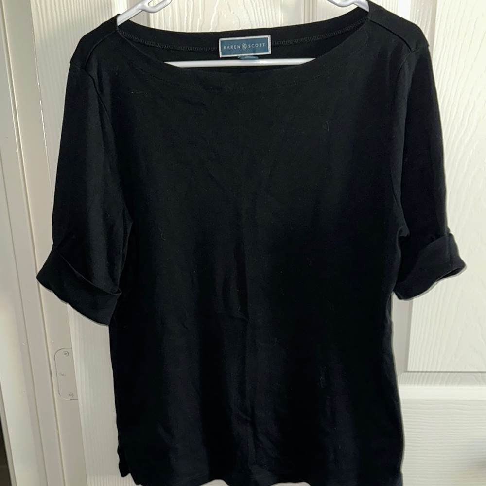 Black Boat Neck Cuffed Sleeve Top